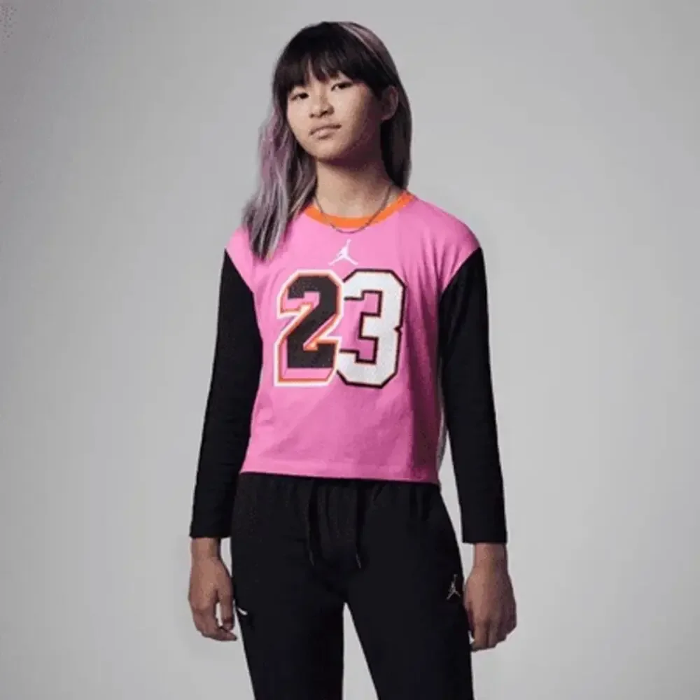 Nike Jordan #23 Pinksicle Big Girls New Heritage Long Sleeve T-Shirt Med 10-12